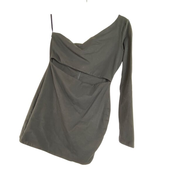 Super Down Asymmetric One-Shoulder Cutout Black Dress Medium Sexy Y2K Rave Club - Picture 3 of 6